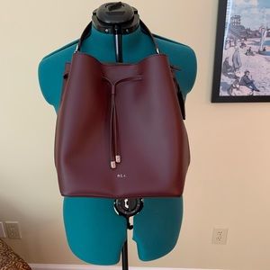 Burgundy leather Ralph Lauren drawstring bag